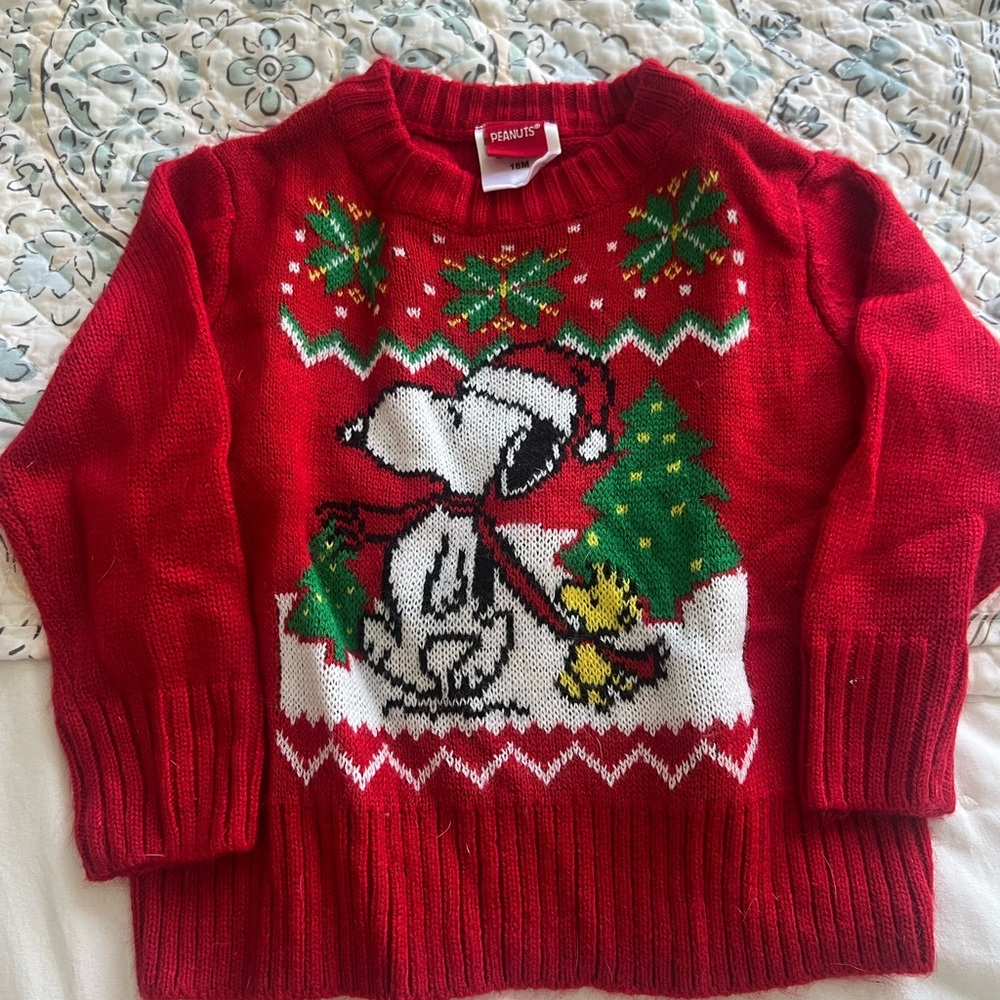 Peanuts Red Knit Sweater with Festive Design